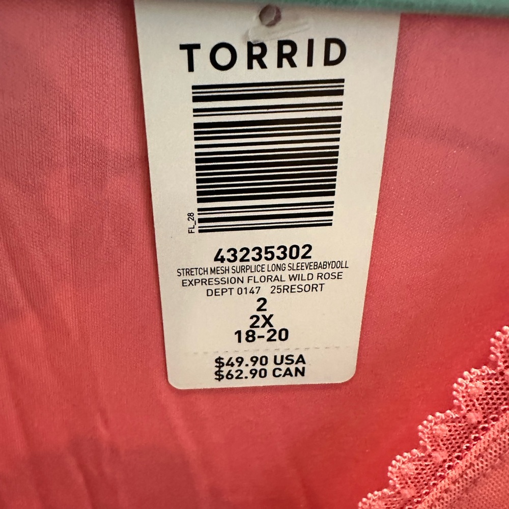 Torrid Wild Rose Surplice Long Sleeve Babydoll